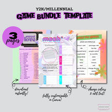 Load image into Gallery viewer, Y2K Millennial 2000s Game Bundle Template, Canva Template, DIY Template, MASH Game, Would You Rather Game, Love Match Game