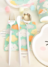 Load image into Gallery viewer, Modern Cutlery Set - White & Silver (Set of 40)