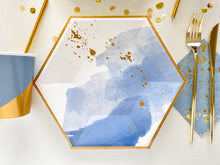 Load image into Gallery viewer, Paint Splatter Dinner Plates - Blue & Gold (Set of 8)