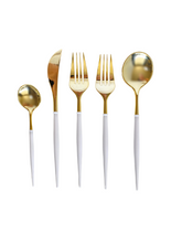 Load image into Gallery viewer, Modern Cutlery Set - White & Gold (Set of 40)