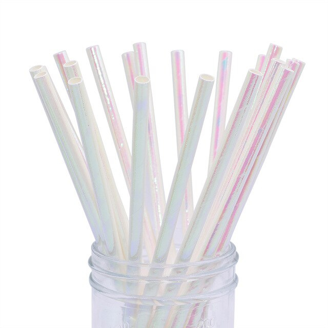 White Iridescent Paper Straws (Set of 10)