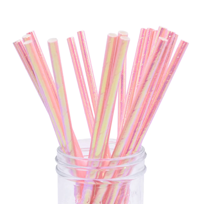 Pink Iridescent Paper Straws (Set of 10)