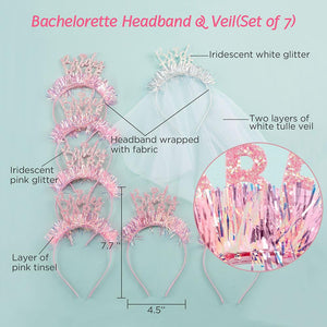 SPARKLING Bride To Be Hot Pink headband w/ Veil, Bachelorette