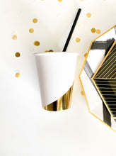 Load image into Gallery viewer, Metallic Dipped Cups - White &amp; Gold (Set of 8)
