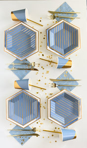 Paint Splatter Dinner Plates - Blue & Gold (Set of 8)
