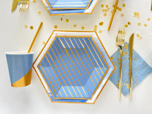 Load image into Gallery viewer, Paint Lines Dessert Plates (Set of 8) - Blue &amp; Gold

