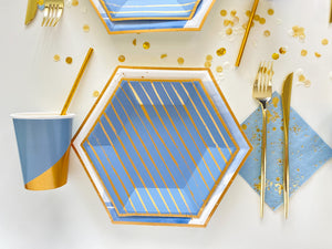 Paint Lines Dessert Plates (Set of 8) - Blue & Gold