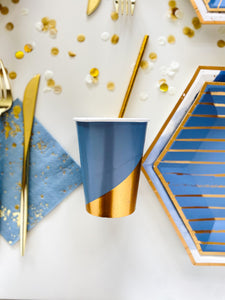 Metallic Dipped Cups - Blue & Gold (Set of 8)