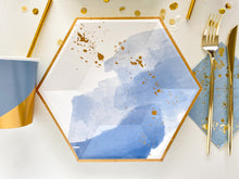 Load image into Gallery viewer, Paint Splatter Dinner Plates - Blue &amp; Gold (Set of 8)
