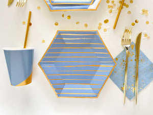 Paint Lines Dessert Plates (Set of 8) - Blue & Gold