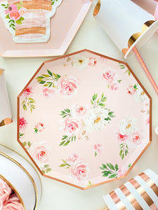 Floral Blush & Rose Gold Dinner Plates (Set of 8)