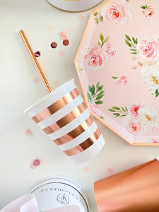 Rose Gold Striped Cups (Set of 8)