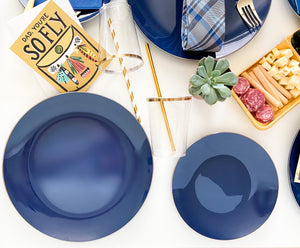 Navy & Gold Plastic Dinner Plates (Set of 10)