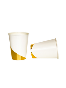 Metallic Dipped Cups - White & Gold (Set of 8)