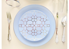 Load image into Gallery viewer, Blue &amp; Silver Patterned Plastic Dessert Plates (Set of 10)
