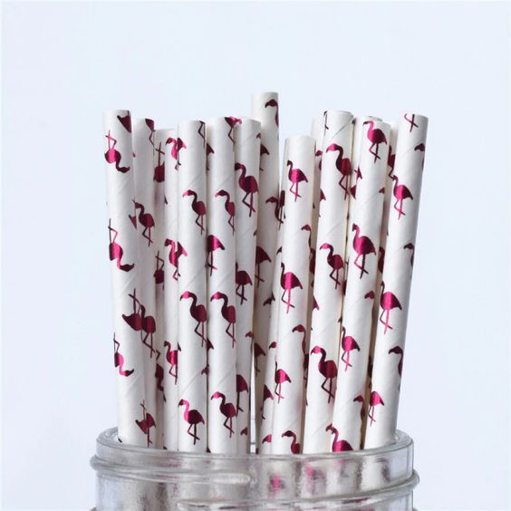 Metallic Flamingo Paper Straws (Set of 10)